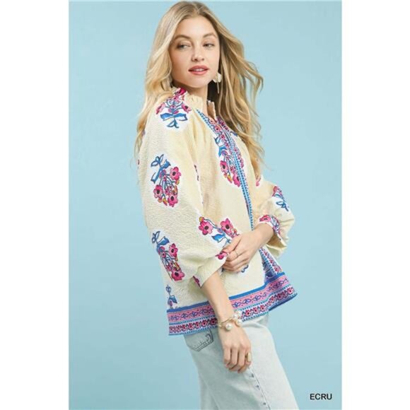 Umgee Boho Floral Print Tunic Blouse - Picture 2 of 5